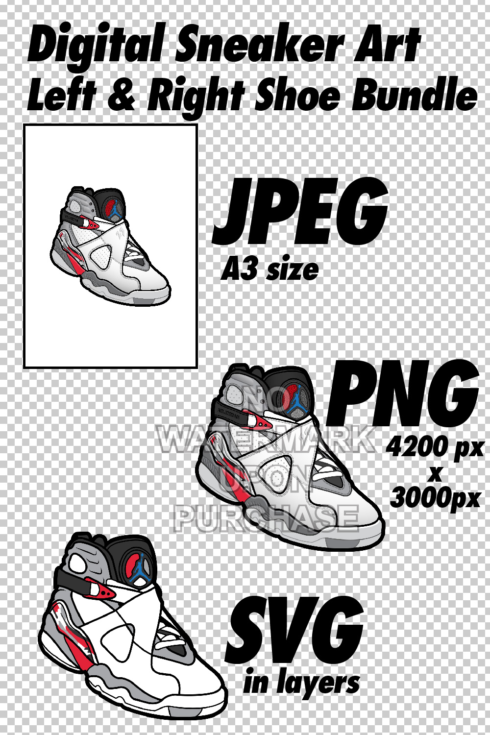 Air Jordan 8 Bugs Bunny JPEG PNG SVG digital sneaker art pinterest preview image.