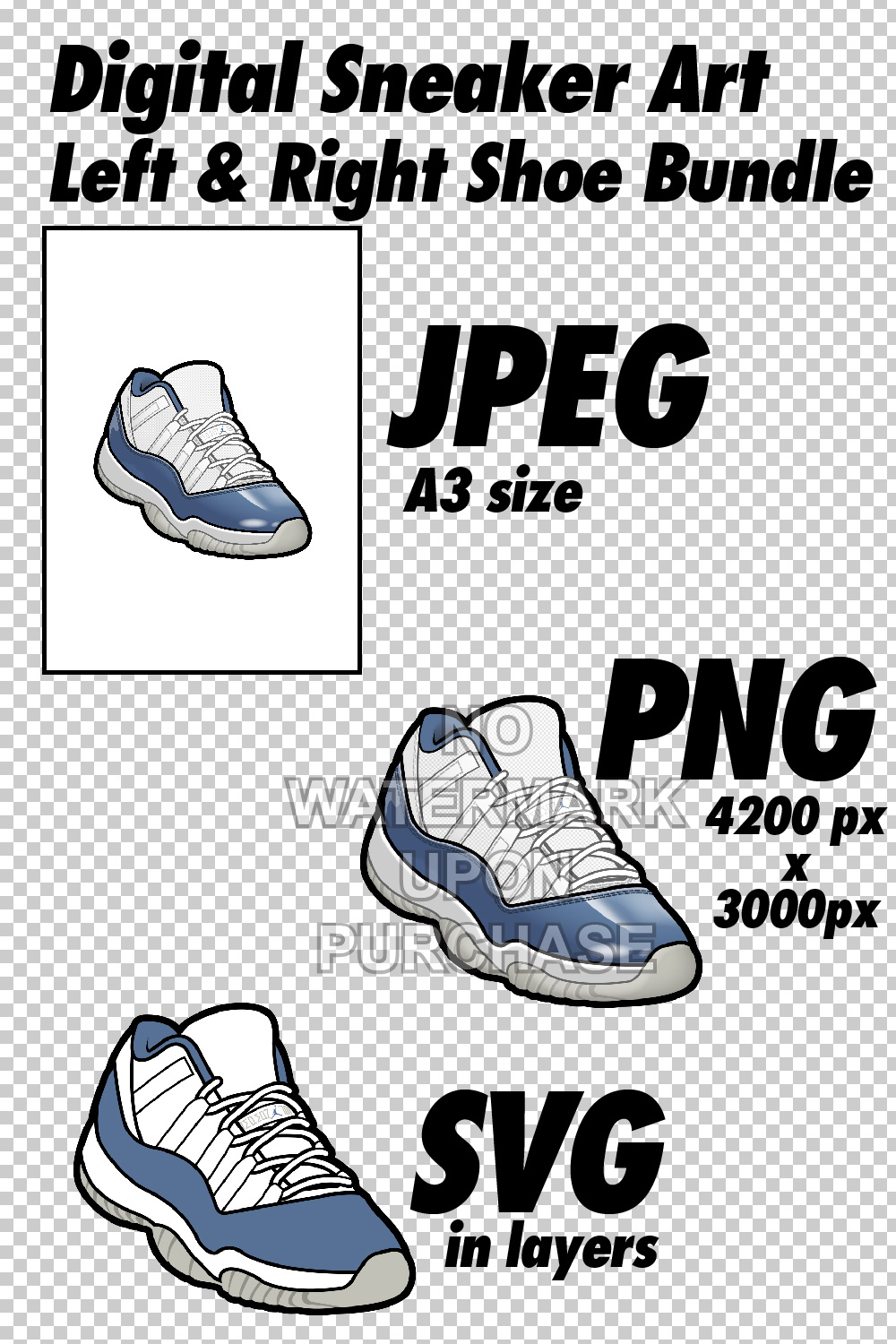 Air Jordan 11 Low Diffused Blue JPEG PNG SVG digital sneaker art pinterest preview image.