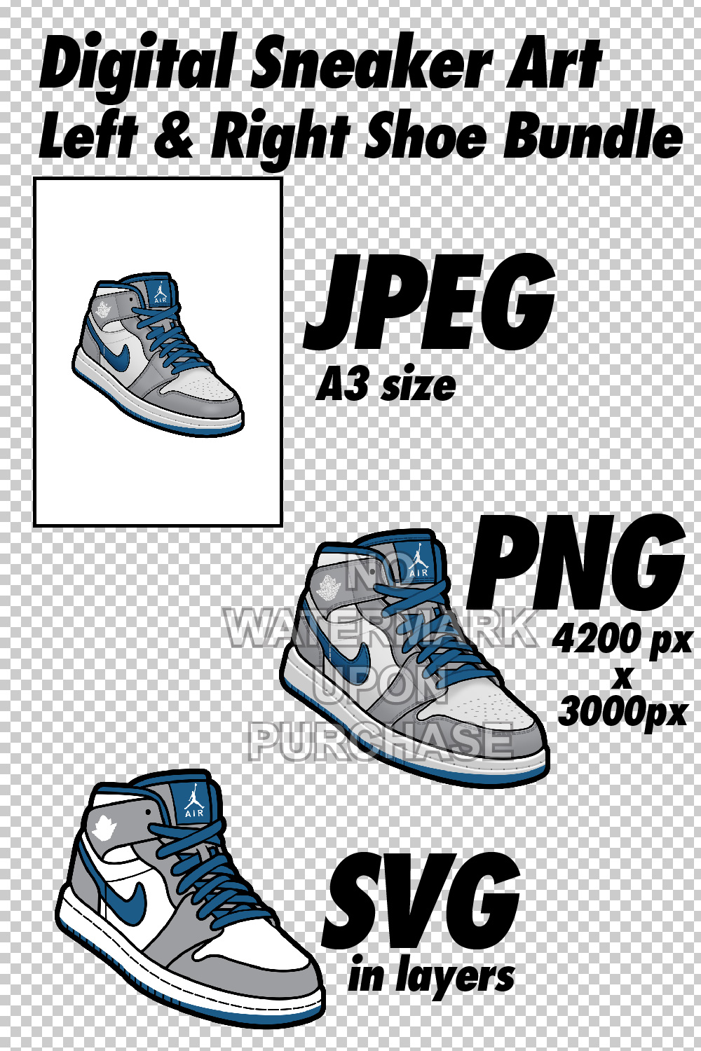 Air Jordan 1 MID Grey White True Blue JPEG PNG SVG digital sneaker art pinterest preview image.