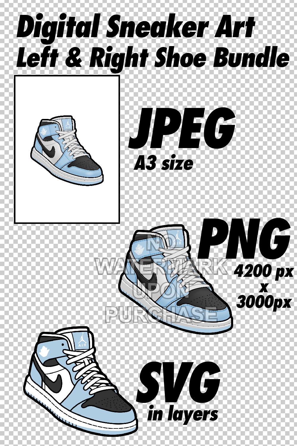 Air Jordan 1 MID GS Ice Blue JPEG PNG SVG digital sneaker art pinterest preview image.