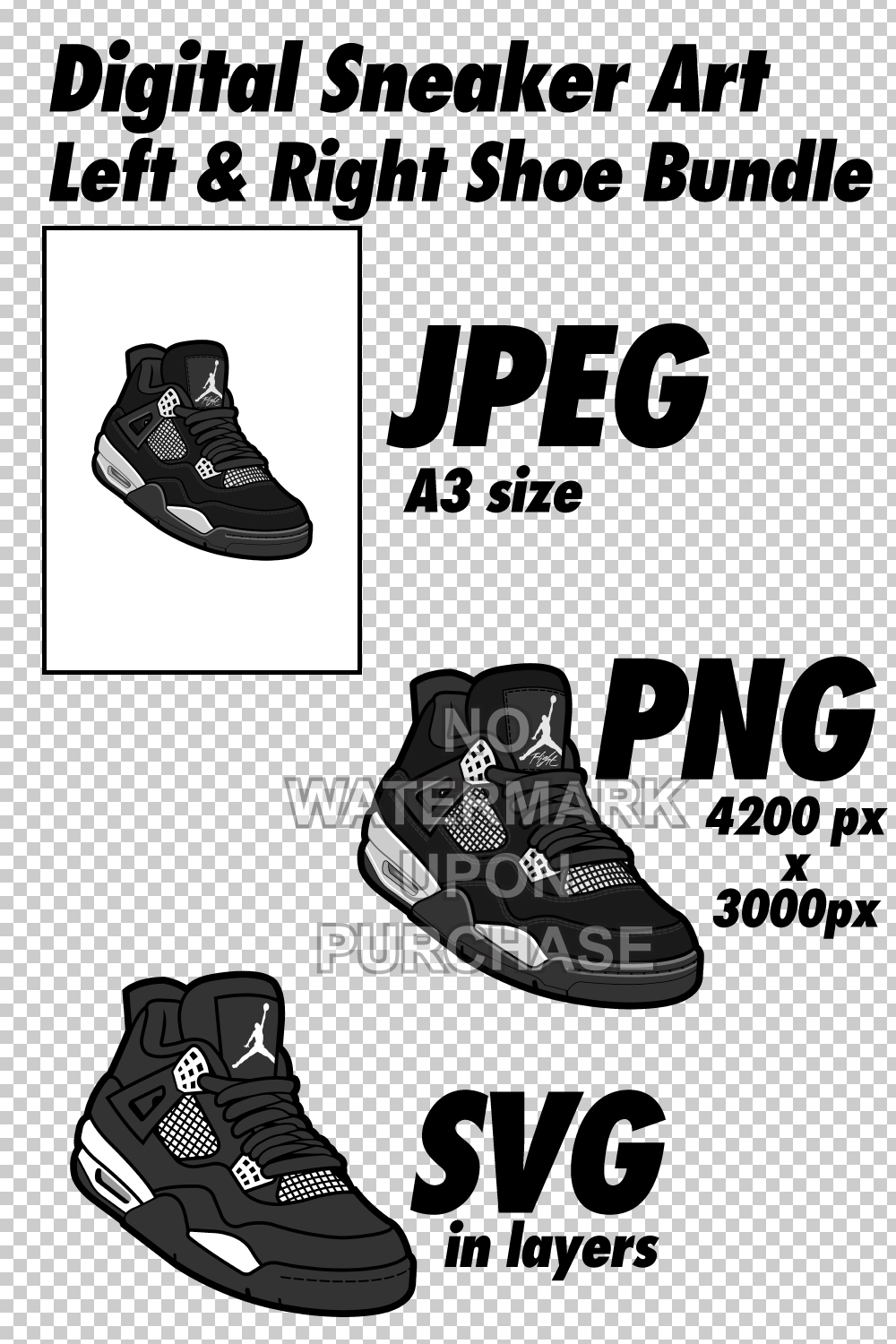 Air Jordan 4 White Thunder JPEG PNG SVG digital sneaker art pinterest preview image.