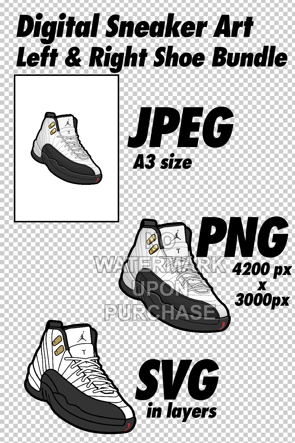 Air Jordan 12 Taxi JPEG PNG SVG Digital sneaker art pinterest preview image.