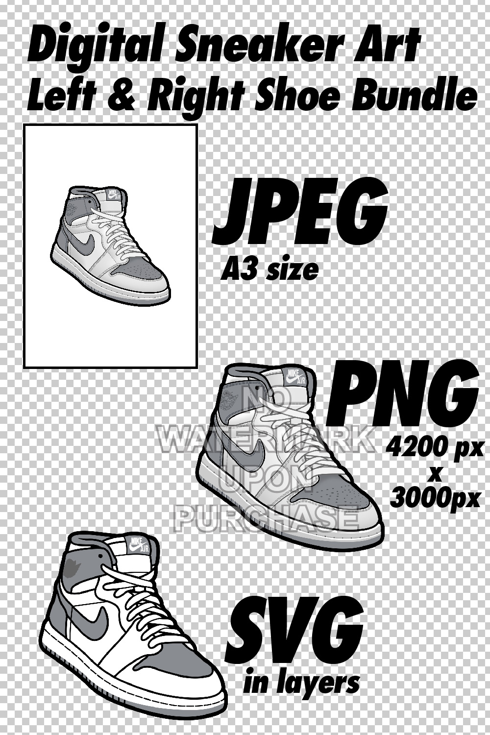 Air Jordan 1 Stealth JPEG PNG SVG Digital Sneaker art pinterest preview image.
