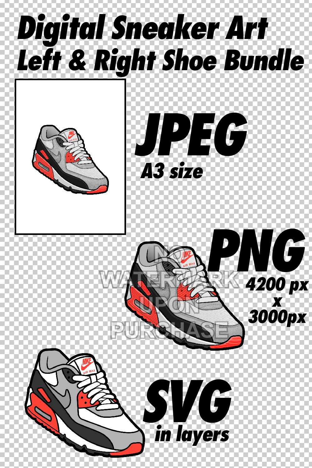 Air Max 90 Infrared JPEG PNG SVG digital sneaker art pinterest preview image.