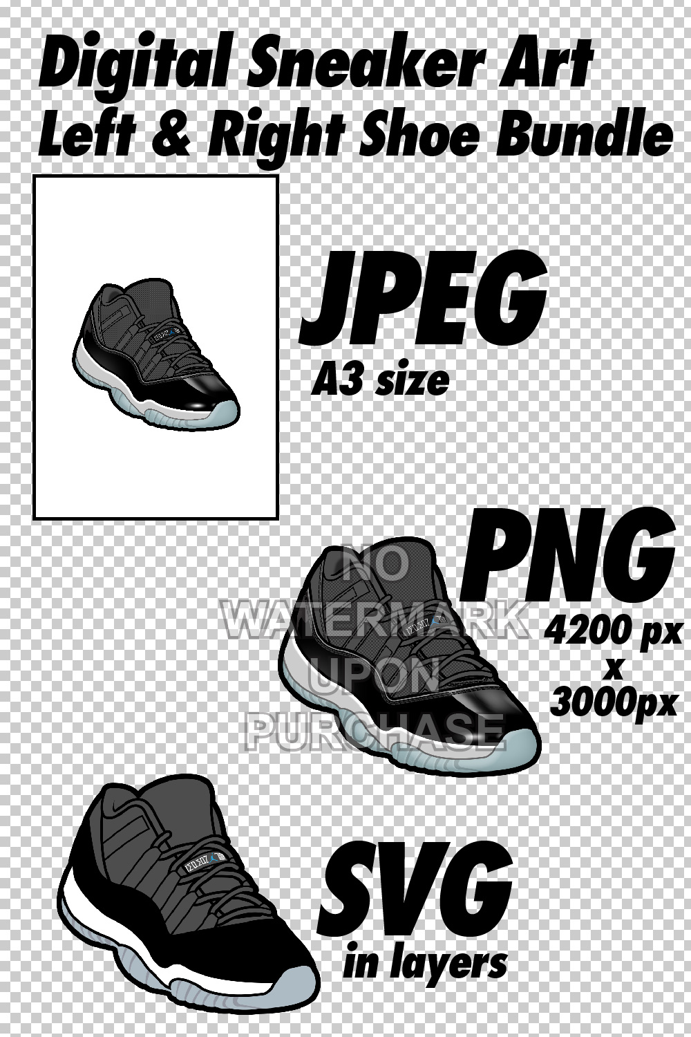 Air Jordan 11 Low Space Jam JPEG PNG SVG Left & Right Shoe Bundle Sneaker Art pinterest preview image.