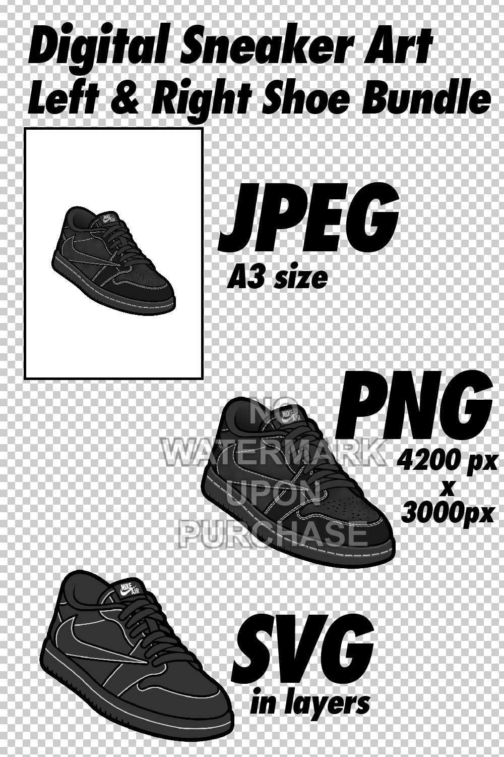 Air Jordan 1 Low Travis Scott Black Phantom with lace swap JPEG PNG SVG digital sneaker art pinterest preview image.