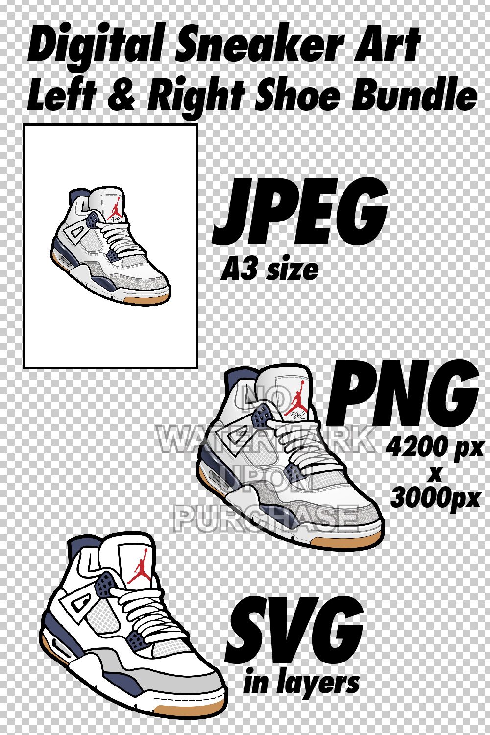 Air Jordan 4 x Nike SB White Navy JPEG PNG SVG digital sneaker art pinterest preview image.