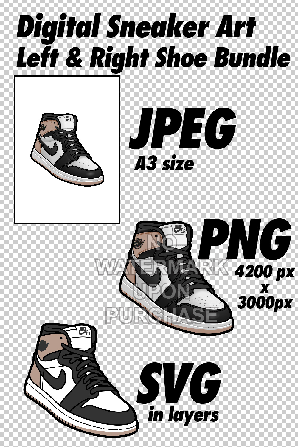 Air Jordan 1 Latte JPEG PNG SVG digital sneaker art pinterest preview image.