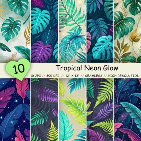 Tropical Neon Glow Seamless Pattern – UV-Reactive Bioluminescent Leaves cover image.