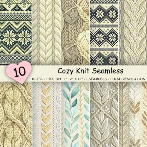 Cozy Knit Seamless Pattern, Cream & Warm Gray Texture cover image.