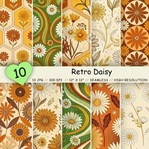 Retro Daisy Dream Seamless Pattern – 70s Orange & Mustard Blooms cover image.