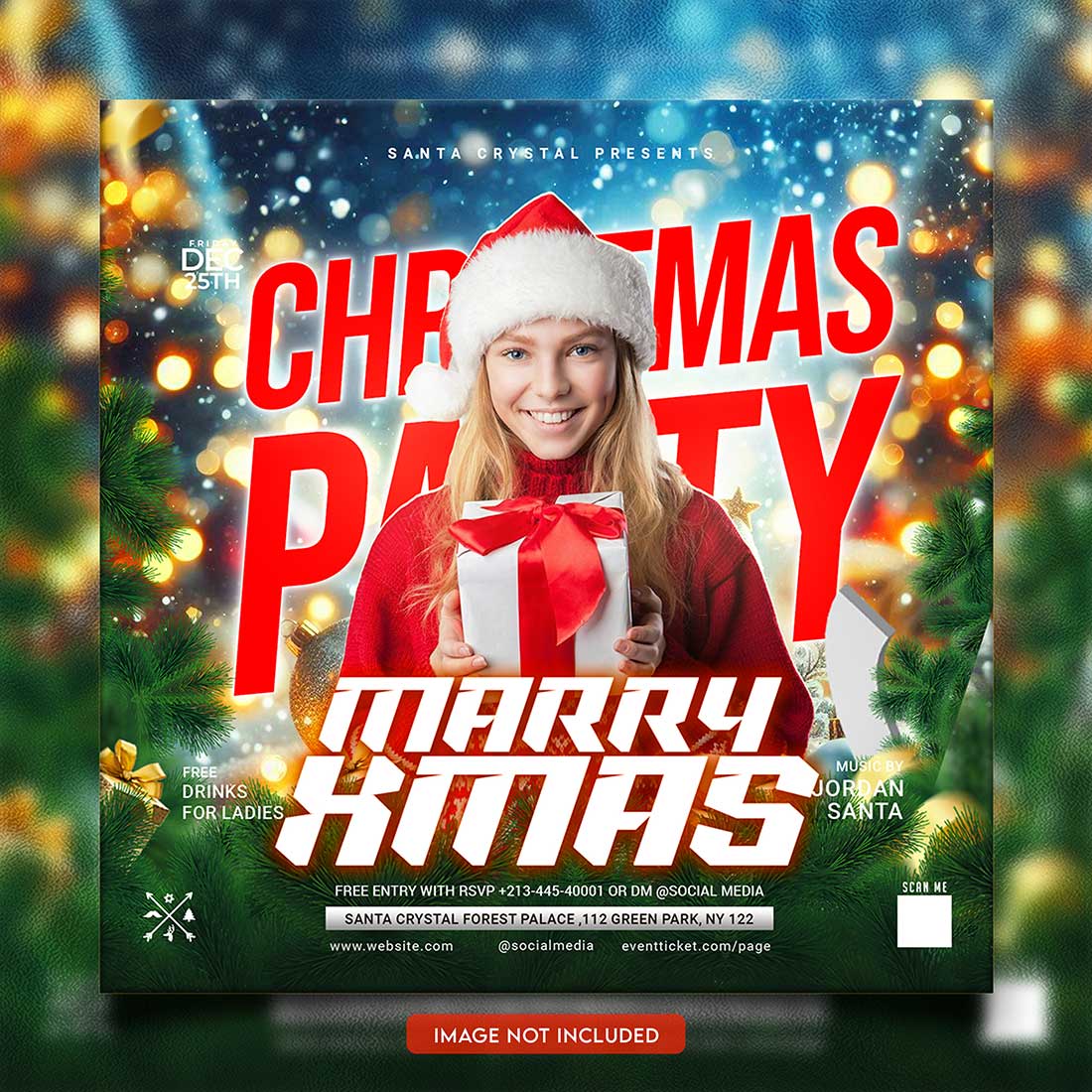 Merry christmas and happy new year night party social media post and Instagram template in Adobe Photoshop preview image.