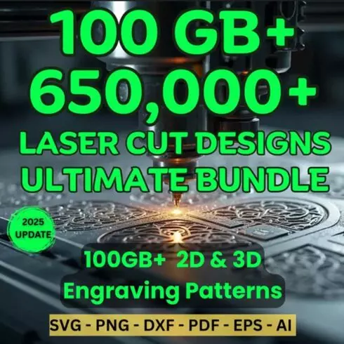 650000 Laser Cut Files Bundle, 3D & 2D Patterns, Engraving for Fiber, CO2, CNC, Waterjet, Wood, Metal,glass Svg, Dxf, Eps, Png, Cdr Formats cover image.