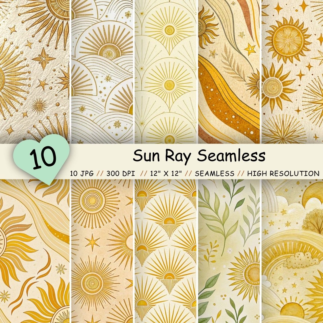 Sun Ray Seamless Pattern, Warm Yellow & Cream Gradient cover image.