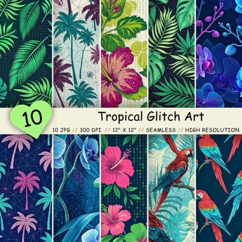 Tropical Glitch Art Seamless Pattern – Digital Distortion & Neon Flora cover image.