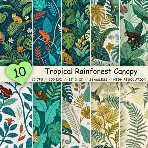 Tropical Rainforest Canopy Seamless Pattern – Hidden Wildlife & Parrots cover image.