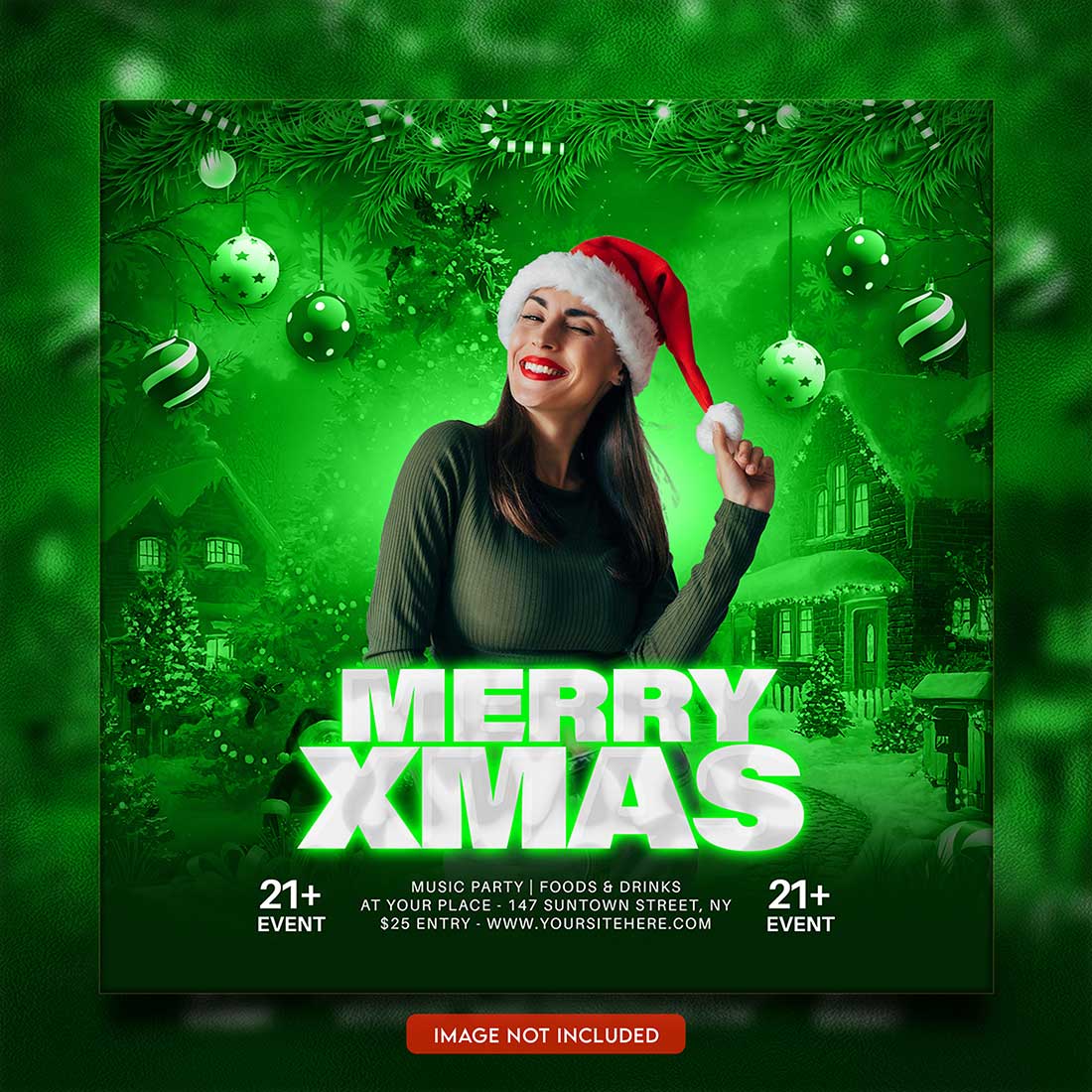 Merry christmas and happy new year night party social media post and Instagram template in Adobe Photoshop preview image.