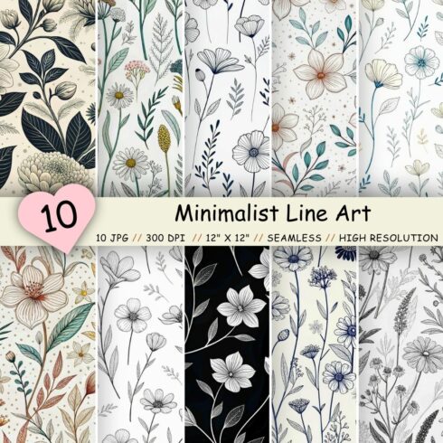 Minimalist Line Art Wildflowers Pattern – Seamless Digital Paper cover image.