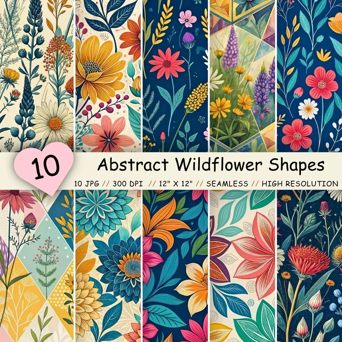 Abstract Wildflower Shapes Pattern, Seamless Digital Paper cover image.