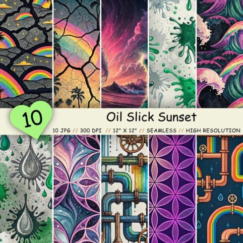 Oil Slick Sunset Seamless Pattern – Iridescent Black & Rainbow Pollution cover image.