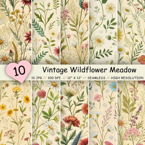 Vintage Wildflower Meadow – Seamless Digital Paper cover image.