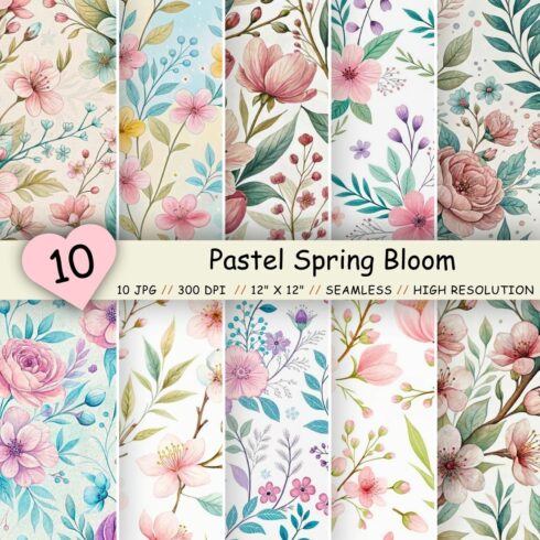 Pastel Spring Bloom Seamless Pattern, Seamless Digital Paper cover image.