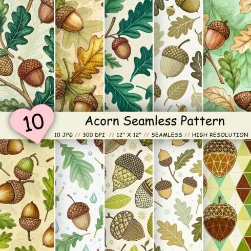 Acorn Seamless Pattern - Rich Brown & Olive Green Autumn cover image.