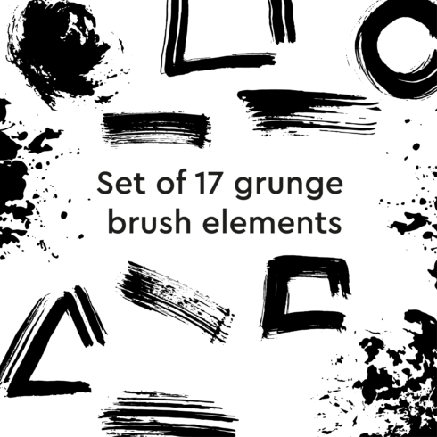 17 grunge brush strokes – EPS, PNG & SVG bundle cover image.