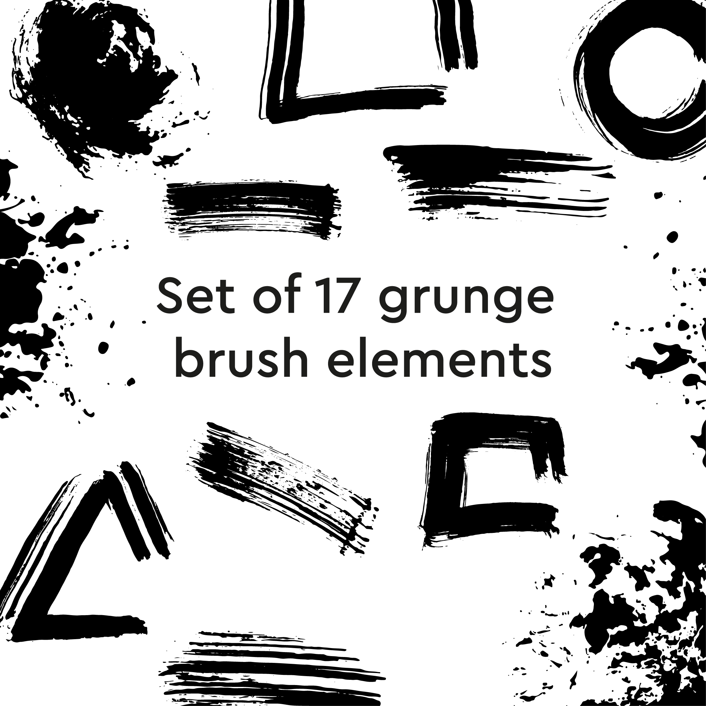 17 grunge brush strokes – EPS, PNG & SVG bundle cover image.