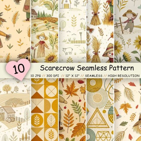 Scarecrow Seamless Pattern - Sunflower Yellow & Burlap Brown cover image.