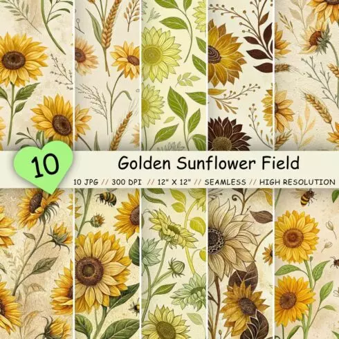 Golden Sunflower Field Seamless Pattern – Yellow & Earthy Farmhouse Florals cover image.
