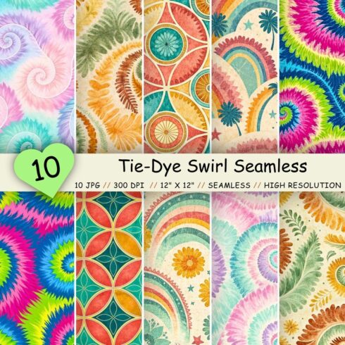 Tie-Dye Swirl Seamless Pattern – Psychedelic Rainbow & Pastel Waves cover image.