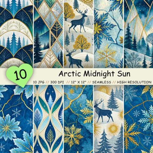 Arctic Midnight Sun Seamless Pattern – Icy Blues & Golden Glows cover image.