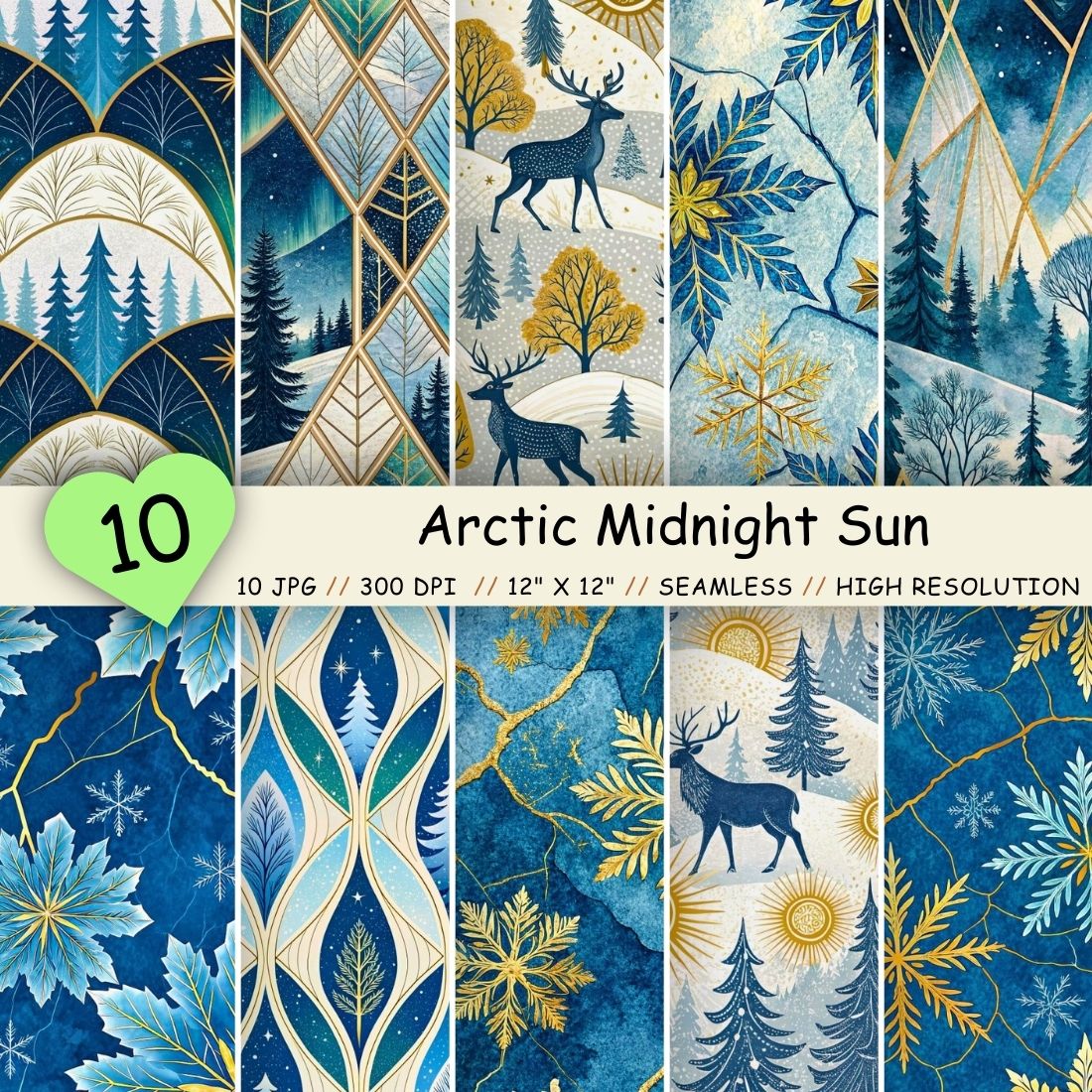 Arctic Midnight Sun Seamless Pattern – Icy Blues & Golden Glows cover image.
