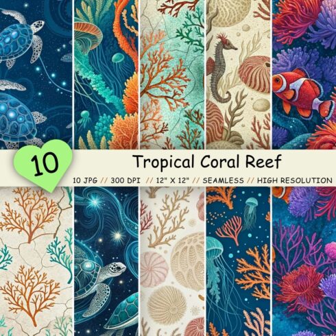 Tropical Coral Reef Seamless Pattern – Neon Fish & Anemones cover image.