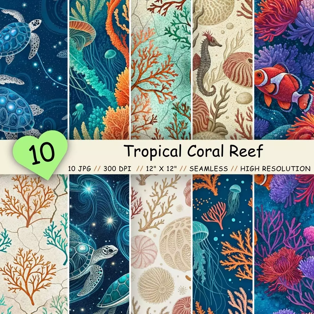 Tropical Coral Reef Seamless Pattern – Neon Fish & Anemones cover image.