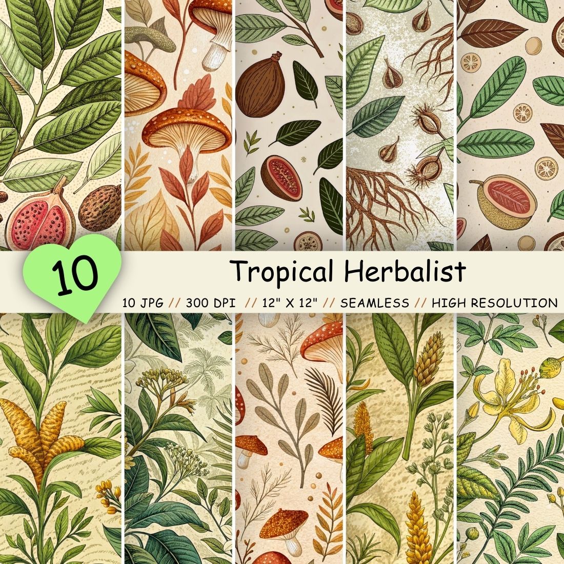 Tropical Herbalist Seamless Pattern – Medicinal Plants & Apothecary Labels cover image.
