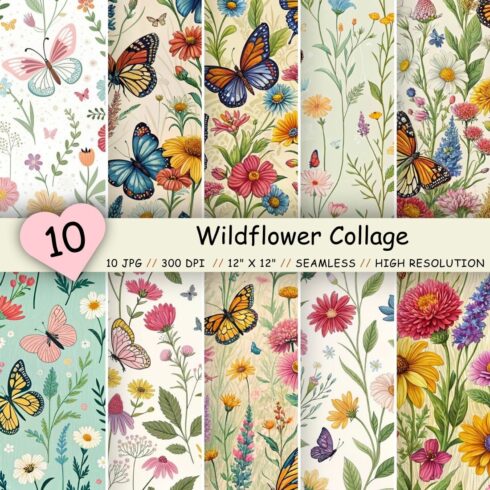 Wildflower Collage with Butterflies – Seamless Digital Paper cover image.