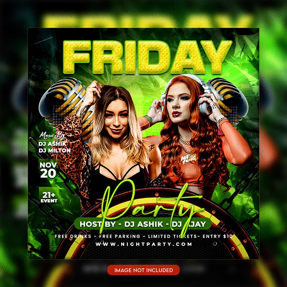 Premium Bundle Night dj party club flyer social media and Instagram post template preview image.
