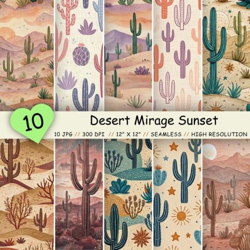 Desert Mirage Sunset Seamless Pattern – Floating Cacti in Peach & Lavender cover image.