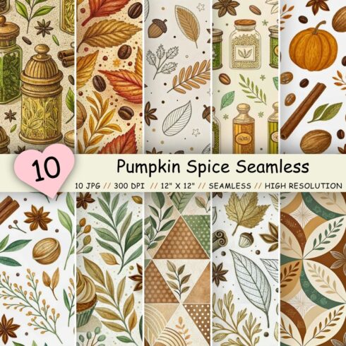 Pumpkin Spice Seamless Pattern, Warm Brown & Cream Delight cover image.