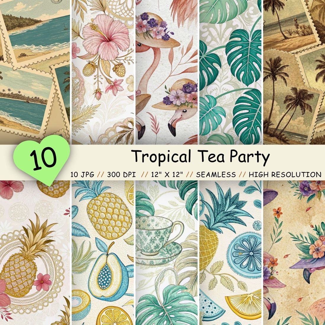 Tropical Tea Party Seamless Pattern – Delicate Hibiscus & Lace cover image.