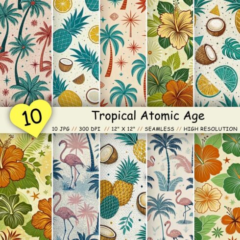 Tropical Atomic Age Seamless Pattern – Retro Geometric Palms & Pineapples cover image.