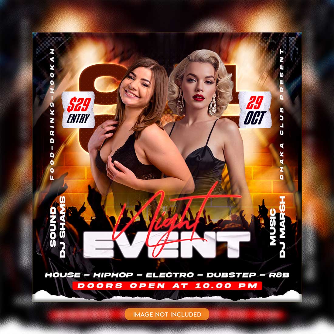 Premium Bundle Night dj party club flyer social media and Instagram post template preview image.