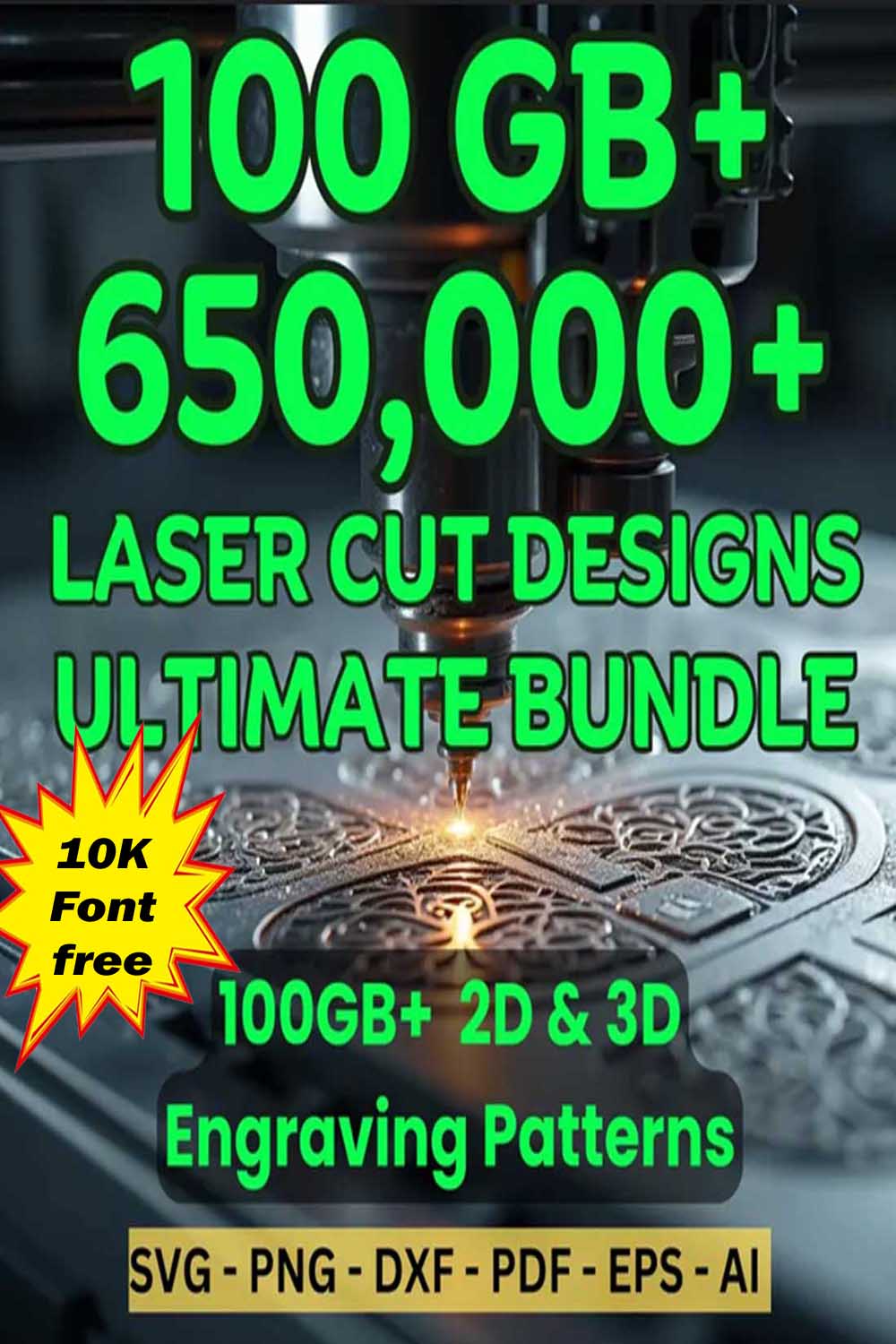 650000 Laser Cut Files Bundle, with free 10k font bundle-3D & 2D Patterns, Engraving for Fiber, CO2, CNC, Waterjet, Wood, Metal,glass Svg, Dxf, Eps, Png, Cdr Formats pinterest preview image.