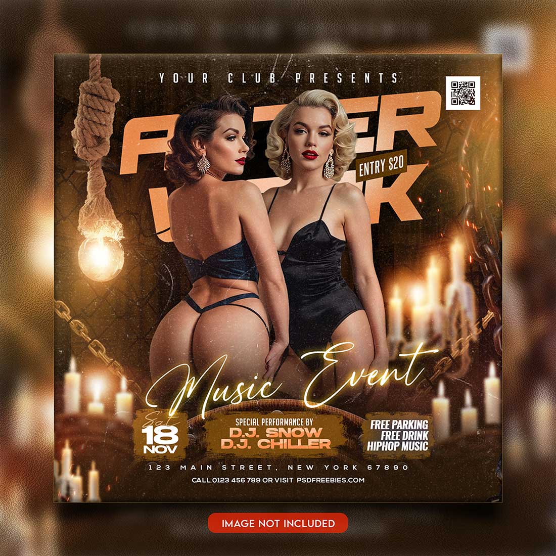 Premium Bundle Night dj party club flyer social media and Instagram post template preview image.