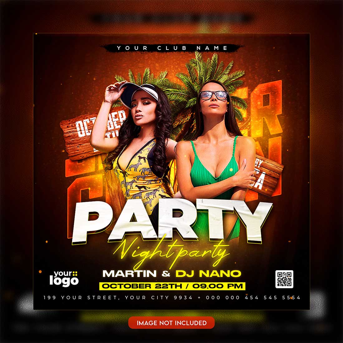 Premium Bundle Night dj party club flyer social media and Instagram post template preview image.