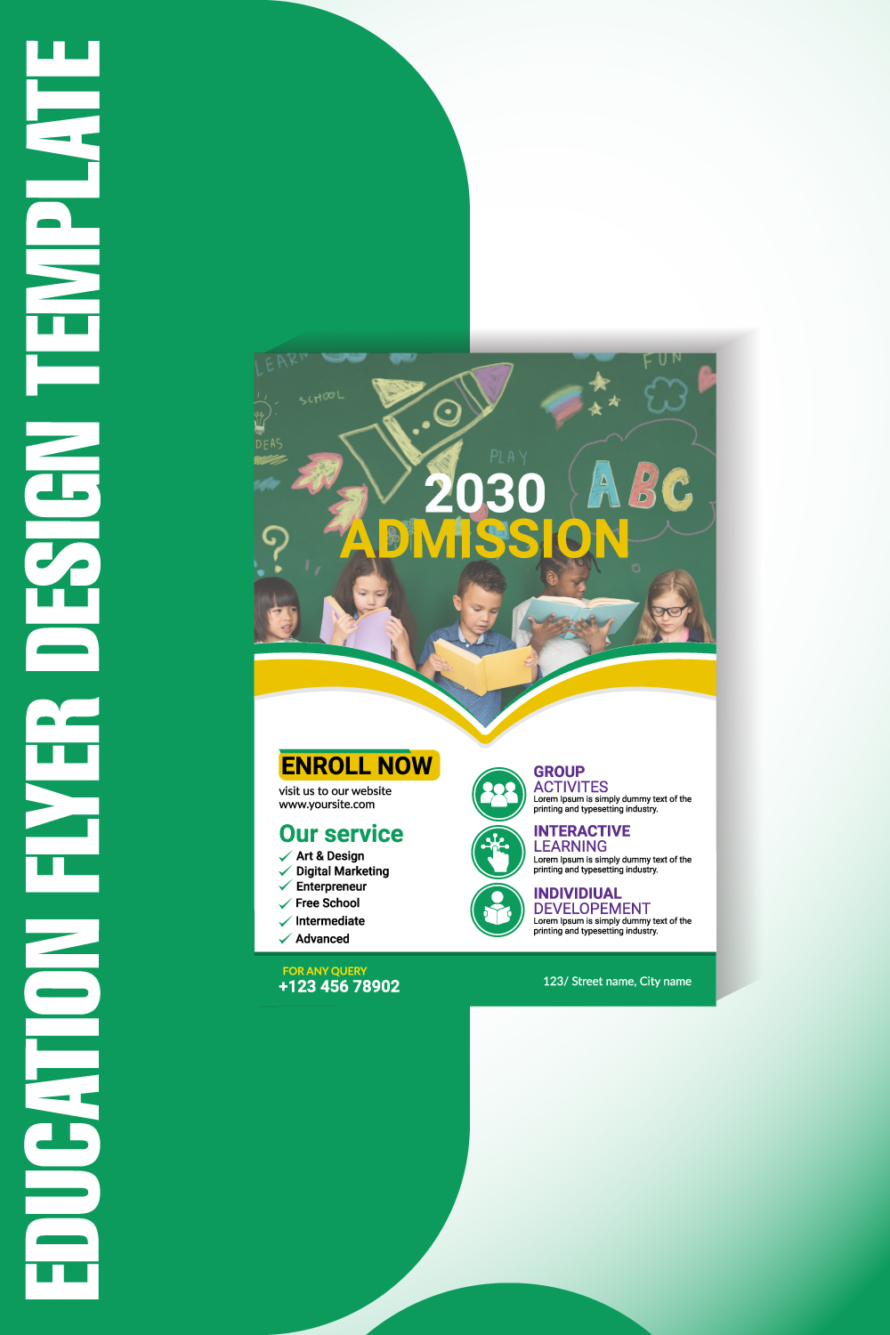 Modern Education Flyer Vector Template | Editable AI & EPS Format for Schools, Coaching, Online Classes pinterest preview image.