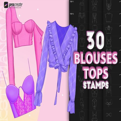 Procreate tops and blouses brushes Procreate clothes stamps cover image.