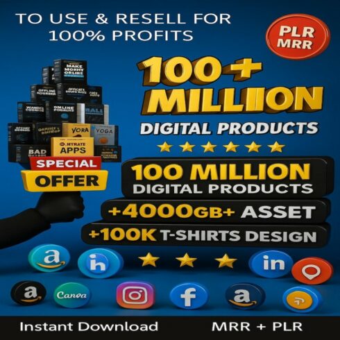 100 Million+ Digital Products Bundle | Passive Income | PLR|MRR |Resell Rebrand and Keep 100% Profits cover image.